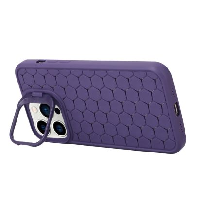 For iPhone 13 Pro Honeycomb Radiating Holder TPU Phone Case with Lanyard(Purple) - Image 3