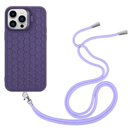 For iPhone 13 Pro Honeycomb Radiating Holder TPU Phone Case with Lanyard(Purple) - Image 4