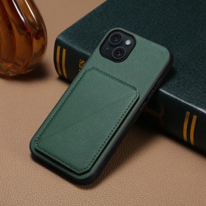 For iPhone 15 Plus D04 Calf Texture Dual Card Slot Holder Phone Case(Green) - Image 2