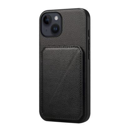 For iPhone 14 D04 Calf Texture Dual Card Slot Holder Phone Case(Black)