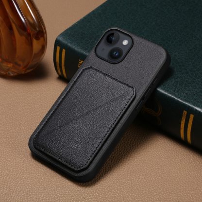 For iPhone 14 D04 Calf Texture Dual Card Slot Holder Phone Case(Black) - Image 2