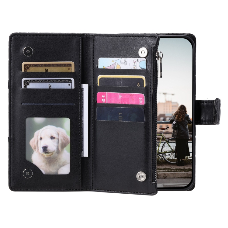 For iPhone 14 Plus Glitter Lattice Zipper Wallet Leather Phone Case(Black) - Image 4