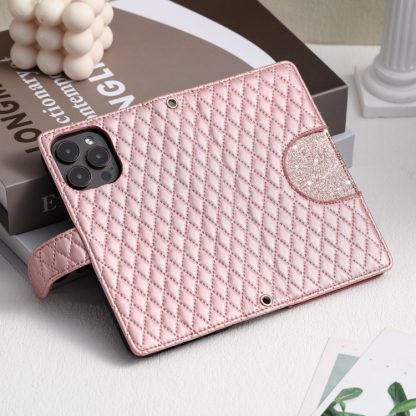 For iPhone 13 Pro Max Glitter Lattice Zipper Wallet Leather Phone Case(Rose Gold) - Image 2