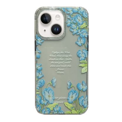 For iPhone 14 Crystal Ice Cooling Shockproof TPU Phone Case(Blue Flower)