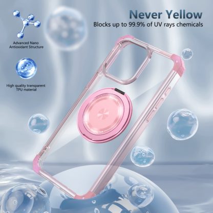 For iPhone 15 Gold Shield CD Pattern MagSafe Magnetic Phone Case with Rotating Stand(Transparent Pink) - Image 3