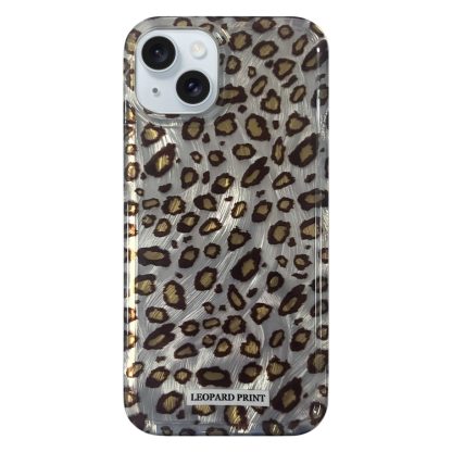 For iPhone 14 Feather Leopard Print Pattern Double-layer Acrylic+TPU Shockproof Phone Case(Grey)