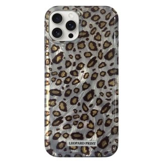 For iPhone 14 Pro Max Feather Leopard Print Pattern Double-layer Acrylic+TPU Shockproof Phone Case(Grey)