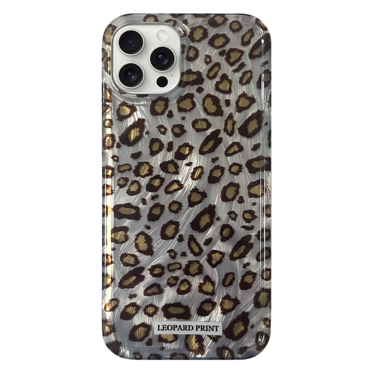 For iPhone 14 Pro Max Feather Leopard Print Pattern Double-layer Acrylic+TPU Shockproof Phone Case(Grey)