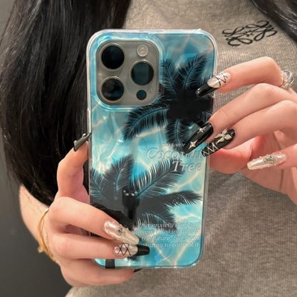 For iPhone 15 Dual-layer Water Rippled Acrylic Hybrid TPU Phone Case(Coconut Tree) - Image 4