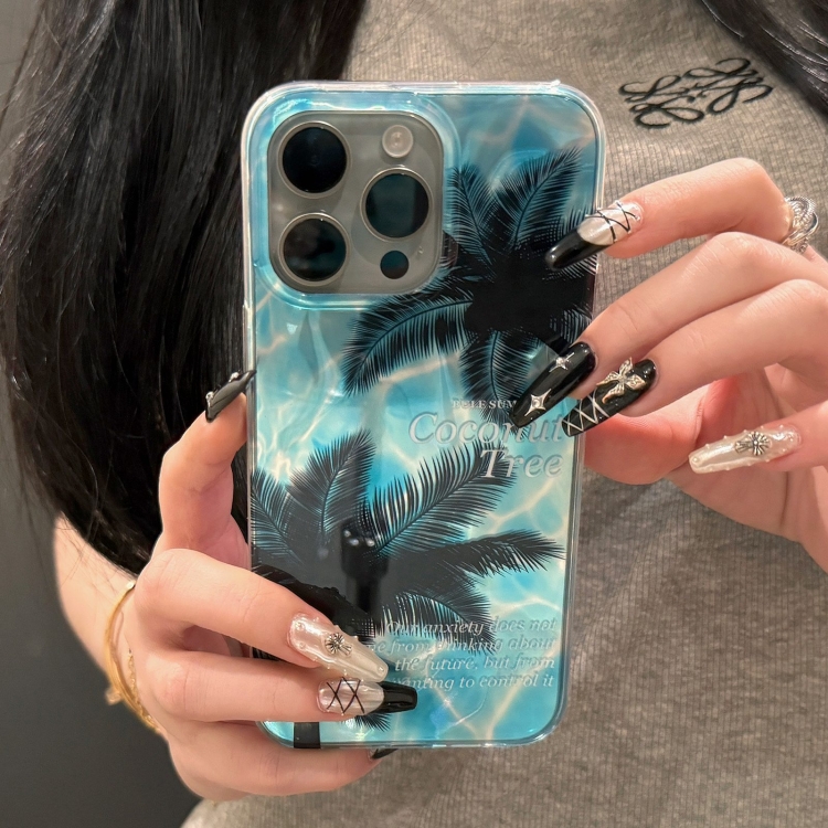 For iPhone 14 Pro Dual-layer Water Rippled Acrylic Hybrid TPU Phone Case(Coconut Tree) - Image 4