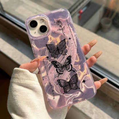 For iPhone 13 Pro Max Dual-layer Water Rippled Acrylic Hybrid TPU Phone Case(Purple Butterflies) - Image 3