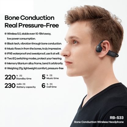 REMAX RB-S33 Bone Conduction Wireless 5.0 Sports Earphone(Black) - Image 3