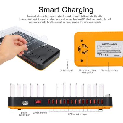 WLX-815 100W 15 Ports USB Fast Charging Dock Smart Charger with Phone & Tablet Holder, UK Plug - Image 4