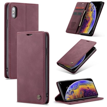 For iPhone XS Max CaseMe-013 Multifunctional Retro Frosted Horizontal Flip Leather Case with Card Slot & Holder & Wallet(Wine Red)