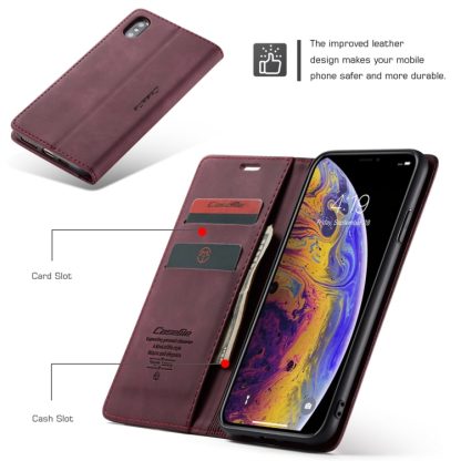 For iPhone XS Max CaseMe-013 Multifunctional Retro Frosted Horizontal Flip Leather Case with Card Slot & Holder & Wallet(Wine Red) - Image 4