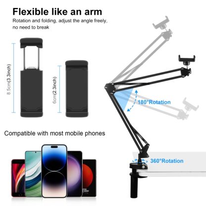 PULUZ Live Broadcast Desktop Articulating Arm Holder with Phone Clamp (Black) - Image 3