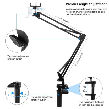 PULUZ Live Broadcast Desktop Articulating Arm Holder with Phone Clamp (Black) - Image 4