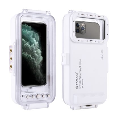 PULUZ 45m/147ft Waterproof Diving Case Photo Video Taking Underwater Housing Cover for iPhone 14 Series, iPhone 13 Series, iPhone 12 Series, iPhone 11 Series, iPhone X Series, iPhone 8 & 7, iPhone 6s, iOS 13.0 or Above Version iPhone(White) - Image 2