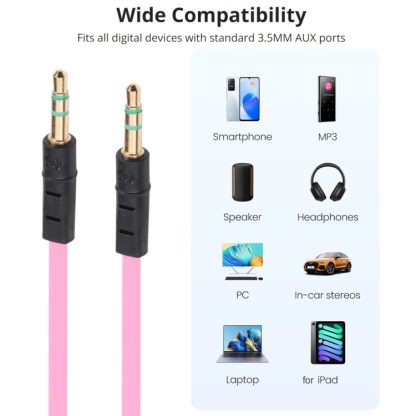 1m Noodle Style Aux Audio Cable 3.5mm Male to Male, Compatible with Phones, Tablets, Headphones, MP3 Player, Car/Home Stereo & More(Blue) - Image 4