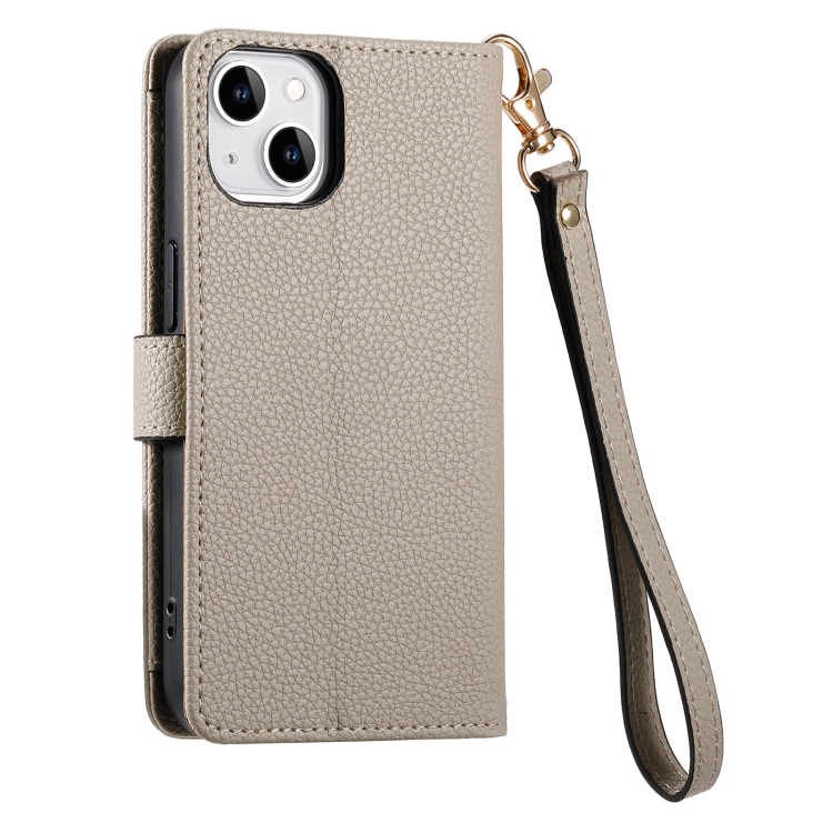 For iPhone 14 Love Zipper Lanyard Leather Phone Case(Gray) - Image 3