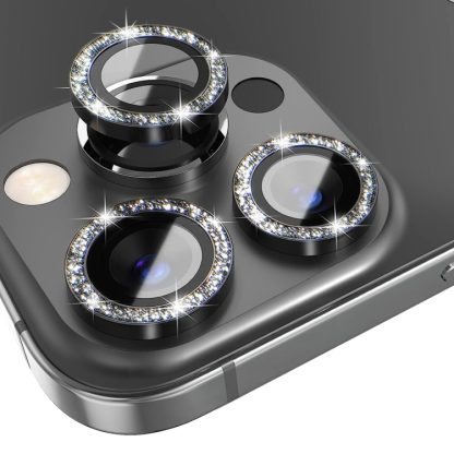 For iPhone 13 Pro / 13 Pro Max NORTHJO Camera Lens Protector Tempered Glass Bling Glitter Metal Ring Film(Black) - Image 2