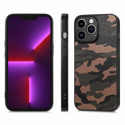 For iPhone 13 Pro Camouflage Leather Back Cover Phone Case(Brown) - Image 2