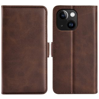 For iPhone 15 Dual-side Magnetic Buckle Horizontal Flip Leather Phone Case(Brown)