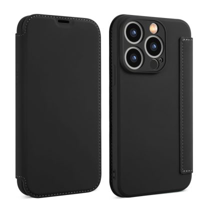 For iPhone 13 Pro Imitate Liquid Skin Feel Leather Phone Case with Card Slots(Black)