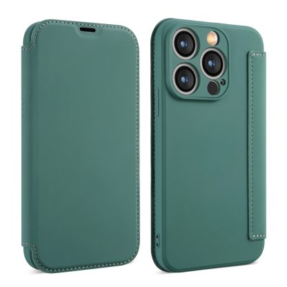 For iPhone 13 Pro Max Imitate Liquid Skin Feel Leather Phone Case with Card Slots(Green)