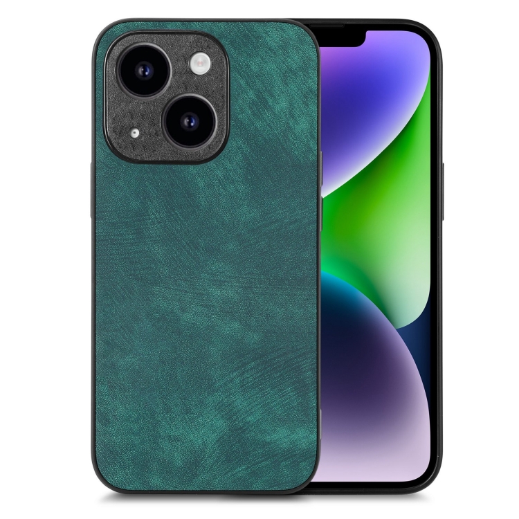 For iPhone 14 Plus Vintage Leather PC Back Cover Phone Case(Green)