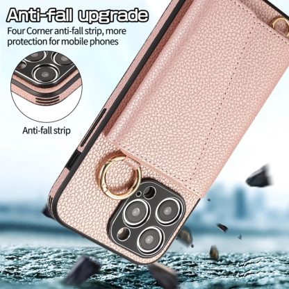 For iPhone 14 Pro Max Crossbody Ring Wallet Leather Back Cover Phone Case(Pink) - Image 4