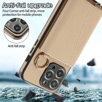 For iPhone 15 Crossbody Ring Wallet Leather Back Cover Phone Case(Brown) - Image 2