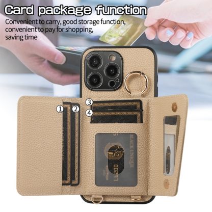 For iPhone 15 Crossbody Ring Wallet Leather Back Cover Phone Case(Brown) - Image 3