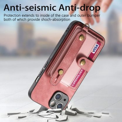 For iPhone 14 Retro Cross Wristband Wallet Leather Back Phone Case(Pink) - Image 2