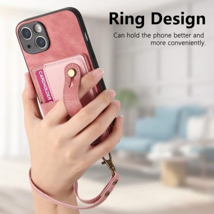 For iPhone 14 Retro Cross Wristband Wallet Leather Back Phone Case(Pink) - Image 3