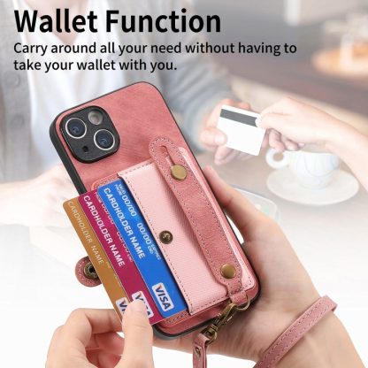 For iPhone 14 Retro Cross Wristband Wallet Leather Back Phone Case(Pink) - Image 4