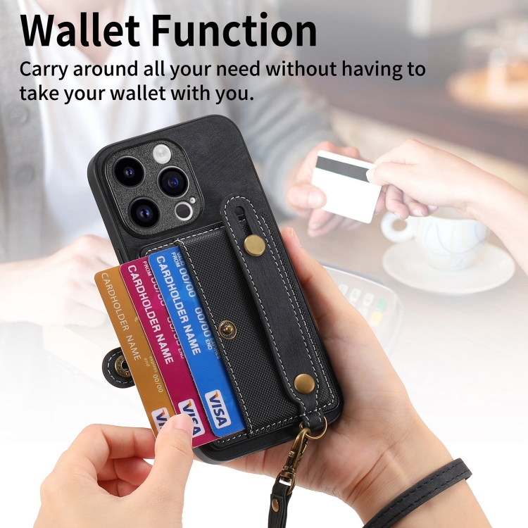 For iPhone 14 Plus Retro Cross Wristband Wallet Leather Back Phone Case(Black) - Image 4