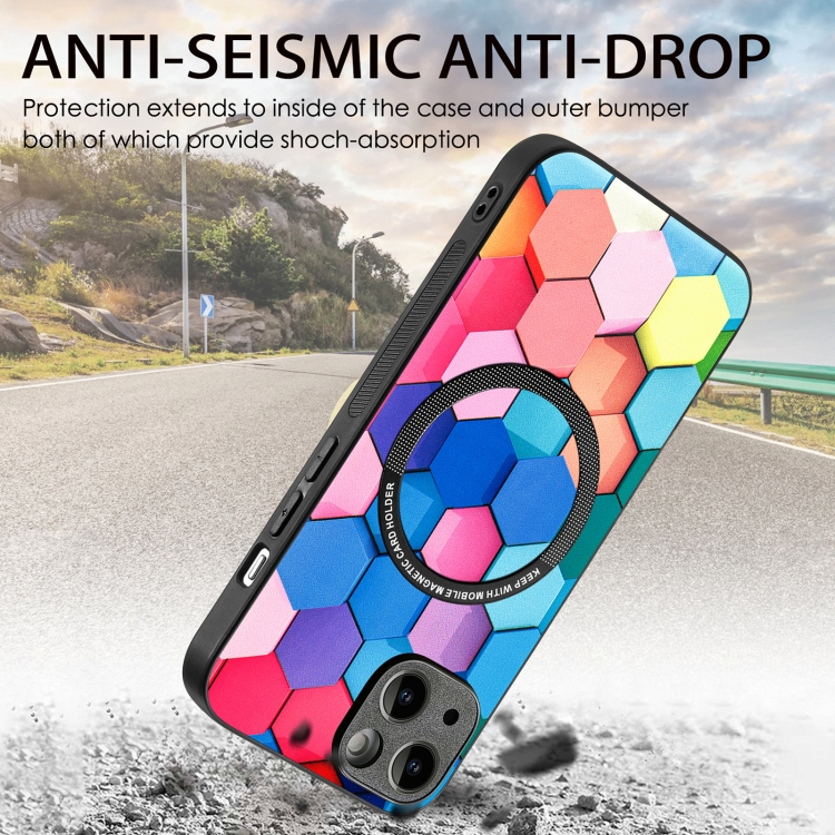 For iPhone 15 Colored Drawing Leather Back Phone Case(Colorful Cube) - Image 3