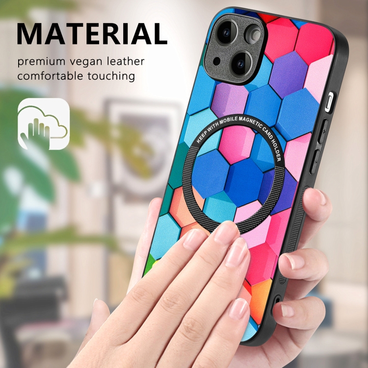 For iPhone 15 Colored Drawing Leather Back Phone Case(Colorful Cube) - Image 4