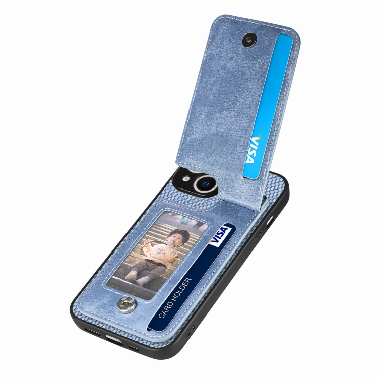 For iPhone 15 Carbon Fiber Vertical Flip Zipper Phone Case(Blue) - Image 3