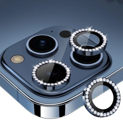 For iPhone 15 Pro / 15 Pro Max ENKAY AR Anti-reflection Individual Diamond Ring Camera Lens Glass Full Film(Deep Blue)