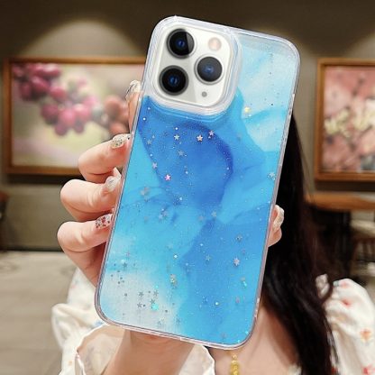 For iPhone 11 Pro Ink Smudged Glitter TPU Phone Case(Blue)