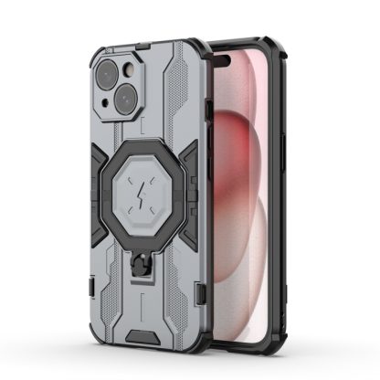 For iPhone 15 MagSafe Supersonic Armor Holder PC Hybrid TPU Phone Case(Grey)