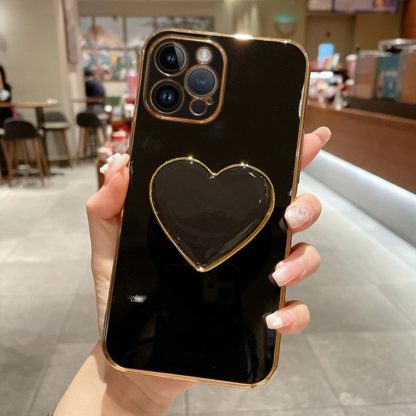 For iPhone 14 Pro Max Electroplating Love Heart Holder TPU Phone Case(Black)