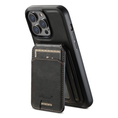 For iPhone 14 Pro Suteni H15 MagSafe Oil Eax Leather Detachable Wallet Back Phone Case(Black) - Image 3