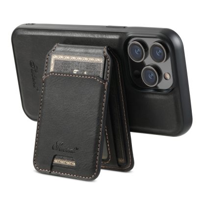 For iPhone 14 Pro Suteni H15 MagSafe Oil Eax Leather Detachable Wallet Back Phone Case(Black) - Image 4