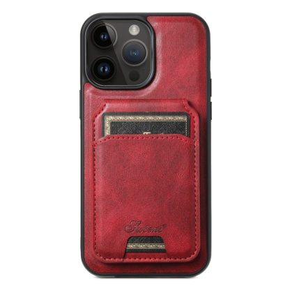 For iPhone 13 Pro Max Suteni H15 MagSafe Oil Eax Leather Detachable Wallet Back Phone Case(Red)