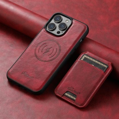 For iPhone 13 Pro Max Suteni H15 MagSafe Oil Eax Leather Detachable Wallet Back Phone Case(Red) - Image 2