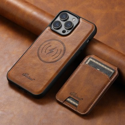 For iPhone 12 Pro Suteni H15 MagSafe Oil Eax Leather Detachable Wallet Back Phone Case(Brown) - Image 2