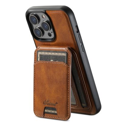 For iPhone 12 Pro Suteni H15 MagSafe Oil Eax Leather Detachable Wallet Back Phone Case(Brown) - Image 3